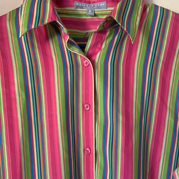Foxcroft Striped Long Sleeve Button Down Shirt Size 14 - Picture 8 of 10